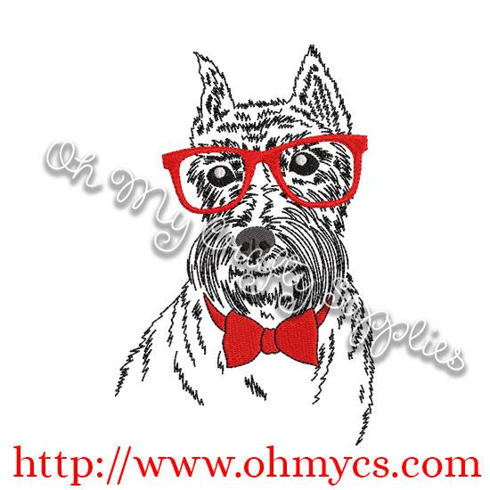 Drawing Male Dog With Glasses Embroidery Design
