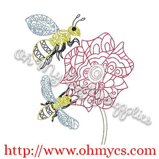 Henna Bees and Flower Embroidery Design