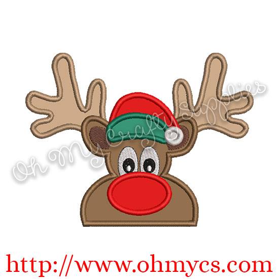 Red Nose Reindeer Peeker Applique Design