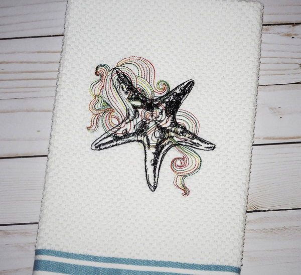 Swirly Starfish Sketch Embroidery Design