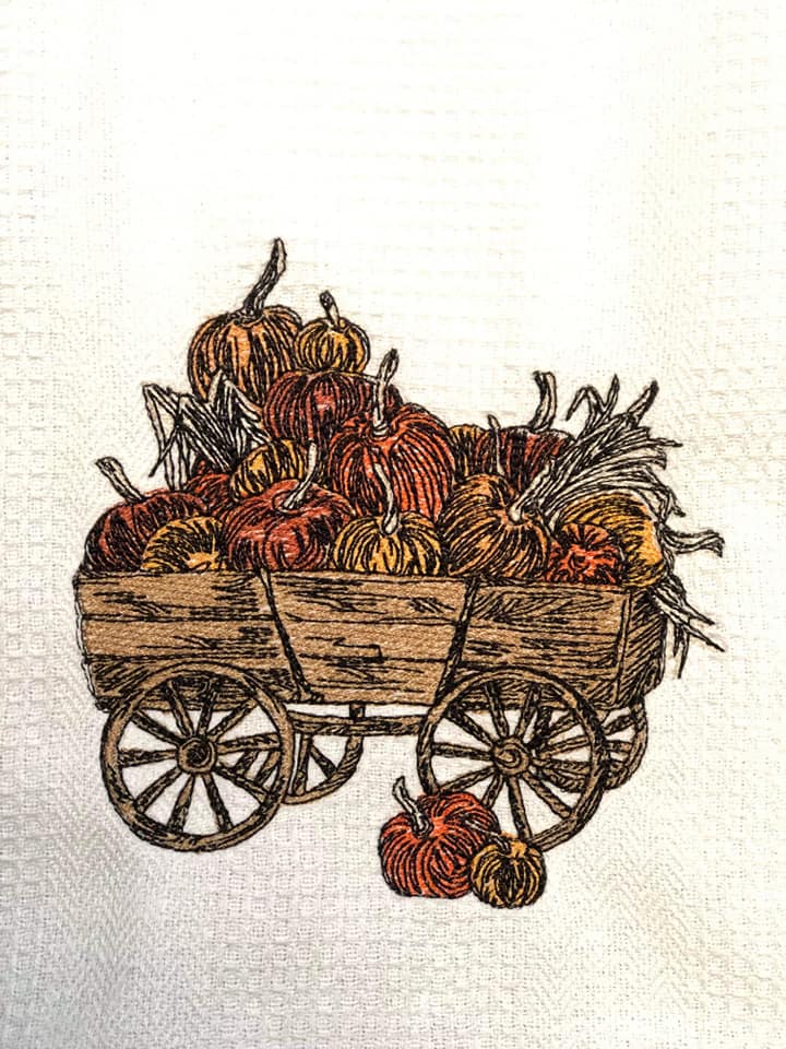 Vintage Pumpkin Wagon Embroidery Design