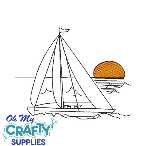 Boat Sunset Embroidery Design