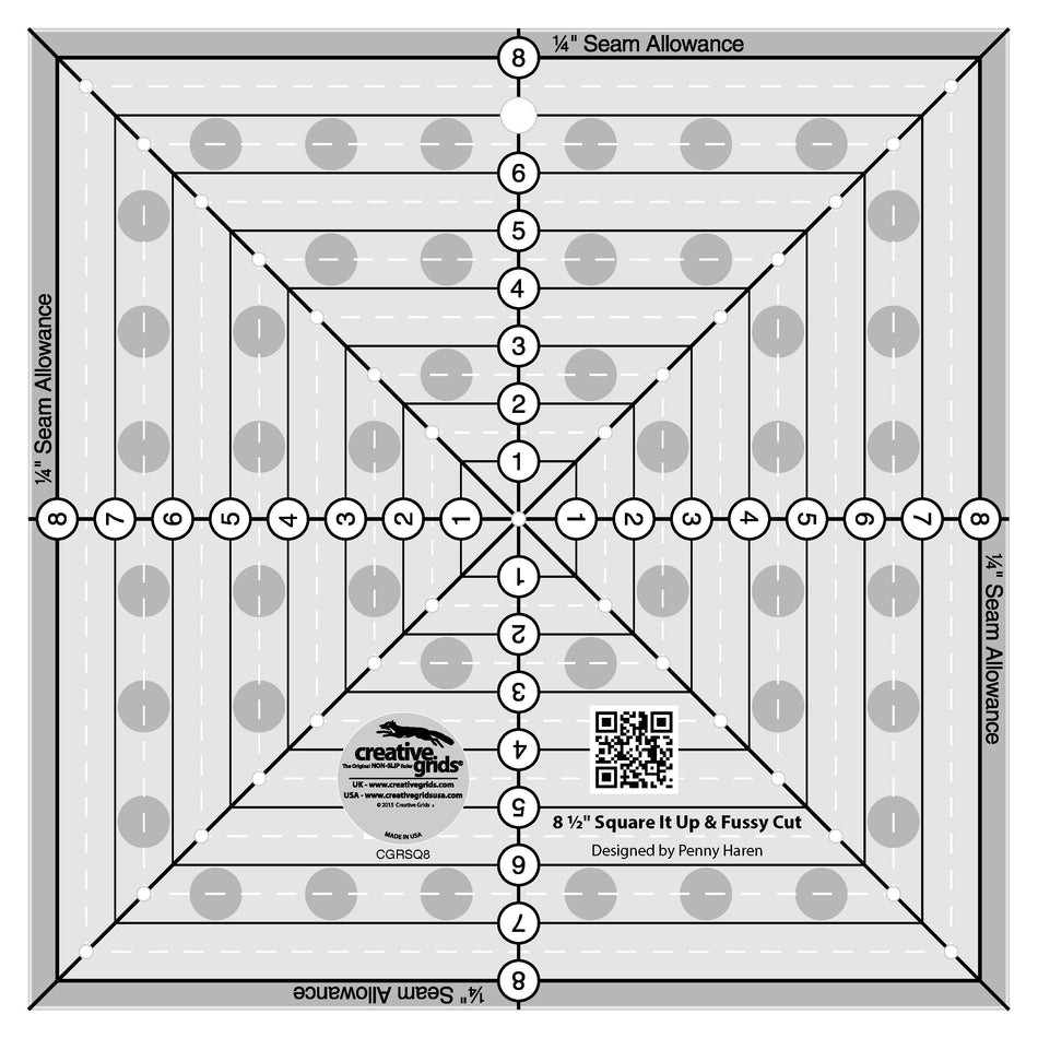 Creative Grids 8-1/2in Square It Up or Fussy Cut Square Quilt Ruler