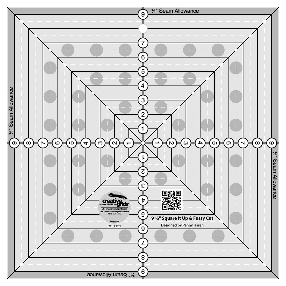 Creative Grids 9-1/2in Square It Up or Fussy Cut Square Quilt Ruler