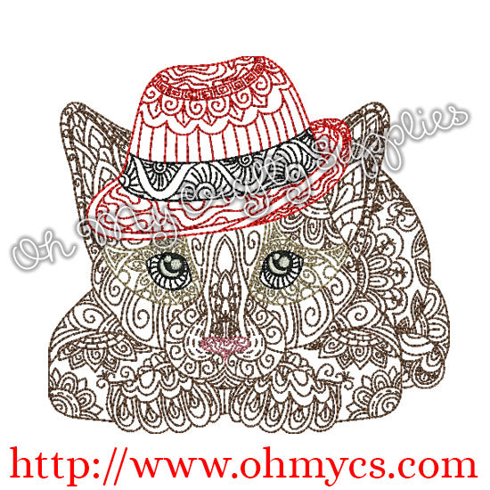 Henna Cat in the Hat Embroidery Design