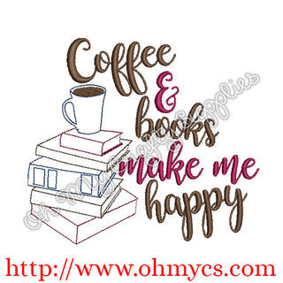 Coffee and Books Embroidery Design