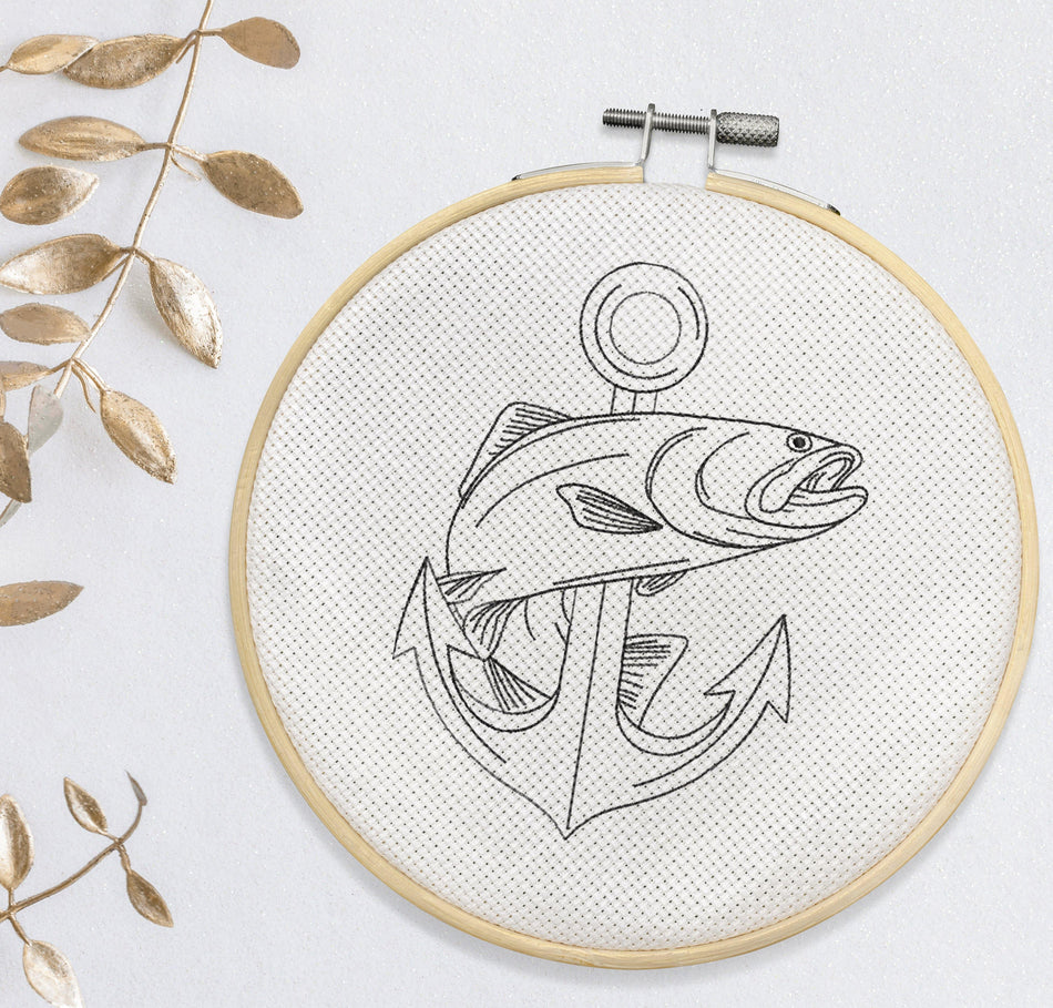 Fish Anchor Sketch 2021 Embroidery Design - Oh My Crafty Supplies Inc.