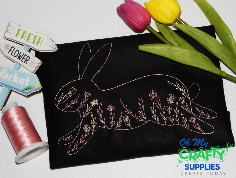 Floral Line Art Bunny Embroidery Design