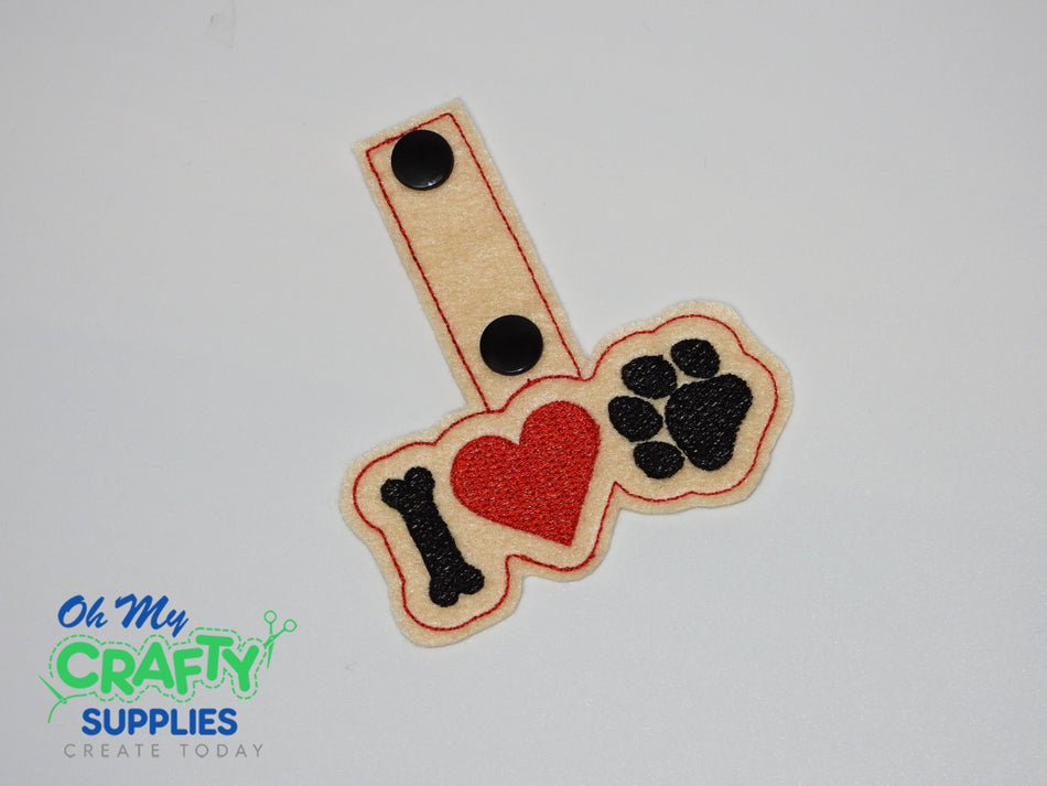 Bone Heart Paw Key Fob Embroidery Design