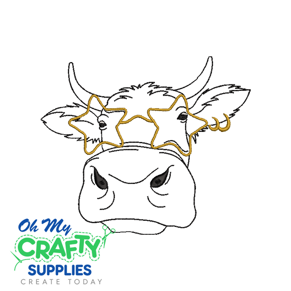 Moo with Star glasses Embroidery Design