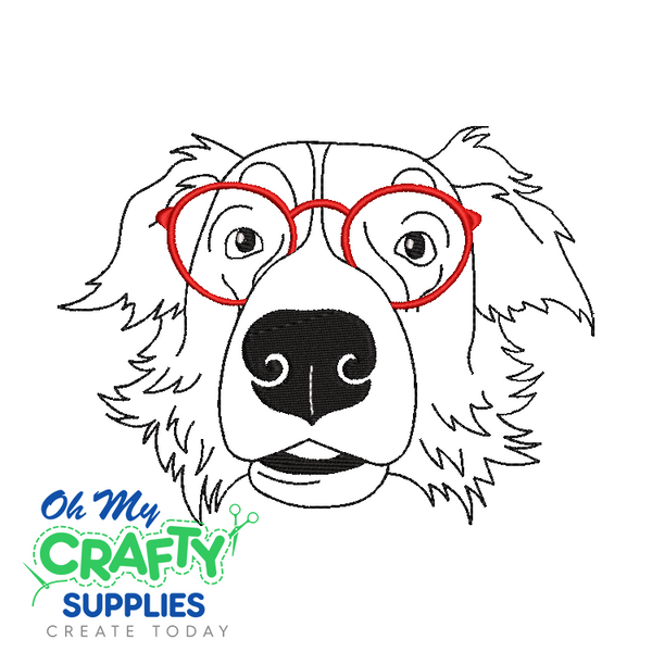 Dog with Glasses 413 Embroidery Design