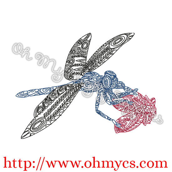 Henna Dragon Fly Embroidery Design