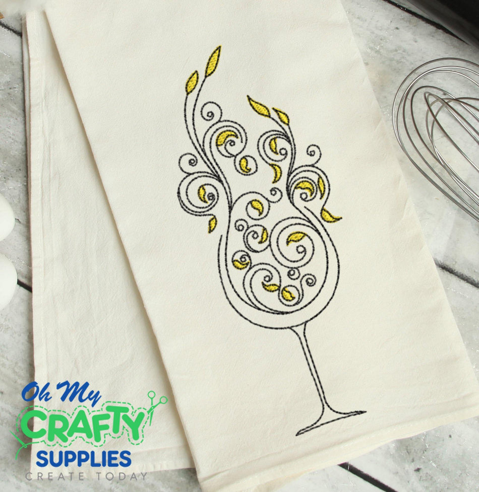 Elegant Wine Glass Embroidery Design - Oh My Crafty Supplies Inc.