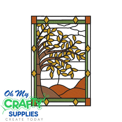 Fall Tree Stain Glass Embroidery Design