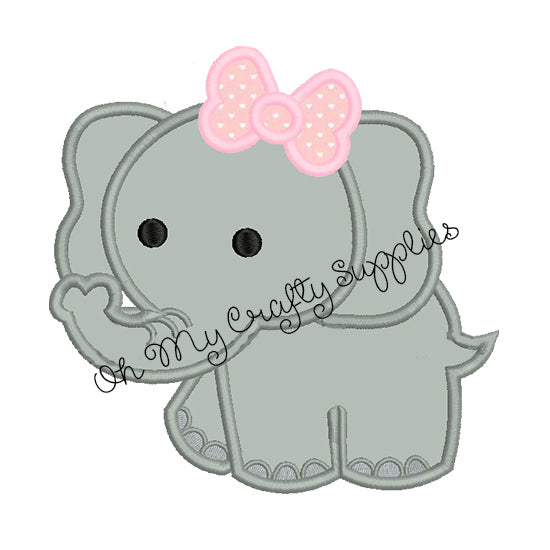 Elephant with Bow Applique Embroidery Design