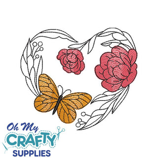 Floral Heart Butterfly Embroidery Design