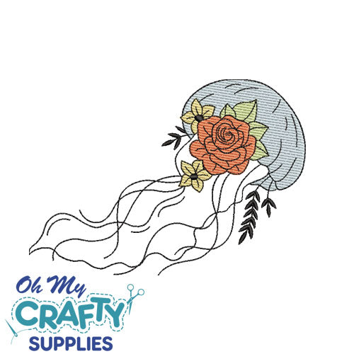 Floral Jelly Fish Embroidery Design