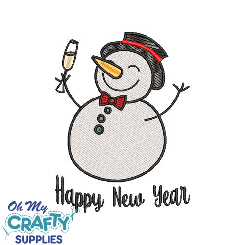 Happy New Year Snowman Sketch Embroidery Design