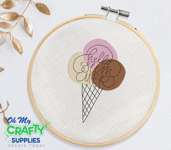 Hello Summer Ice Cream Embroidery Design