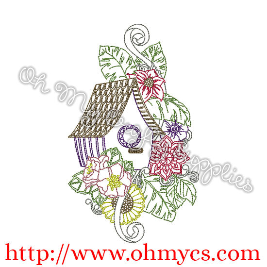 Henna Bird House Embroidery Design