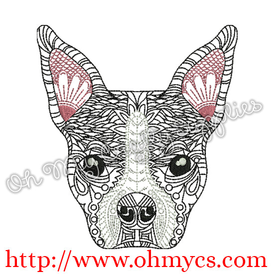 Henna Boston Terrier Embroidery Design