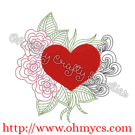 Henna Heart with Flowers Embroidery Design