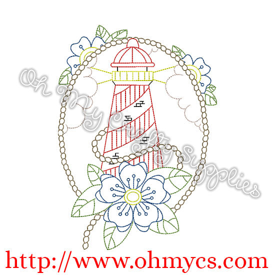 Henna Light House with Border Embroidery Design