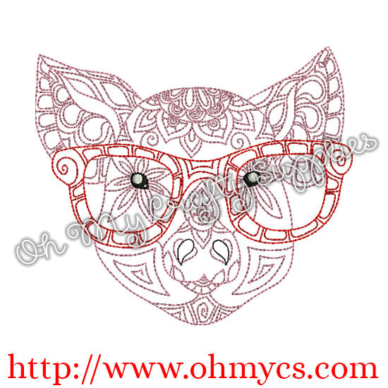 Henna Pig with Glasses Embroidery Design