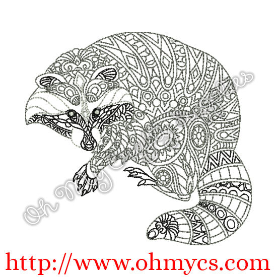 Henna Raccoon Embroidery Design