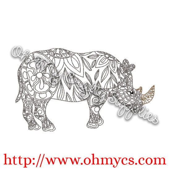 Henna Rhino Embroidery Design