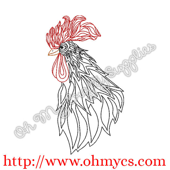 Henna Rooster Head Embroidery Design