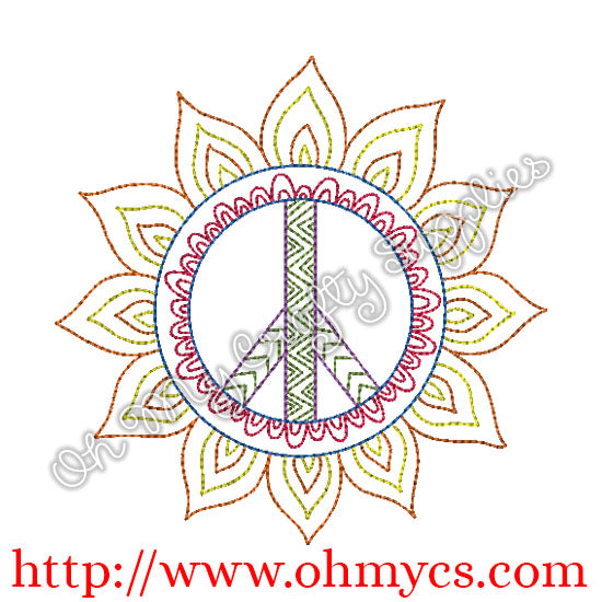 Henna Hippie Peace Sun Embroidery Design