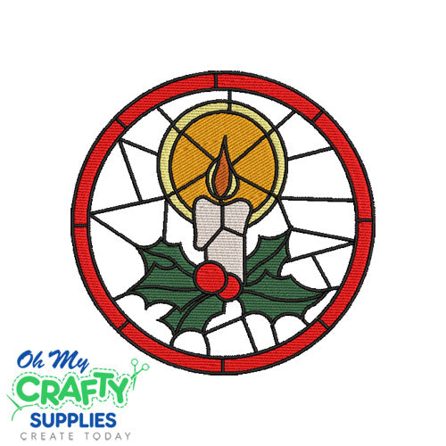 Holly Candle Stain Glass Embroidery Design