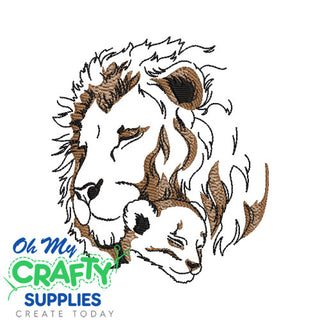 Lion and Cub Embroidery Design