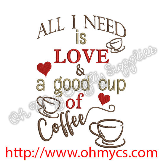 Love & Coffee Embroidery Design