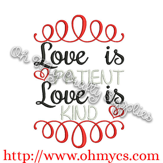 Love is patient love is kind embroidery design