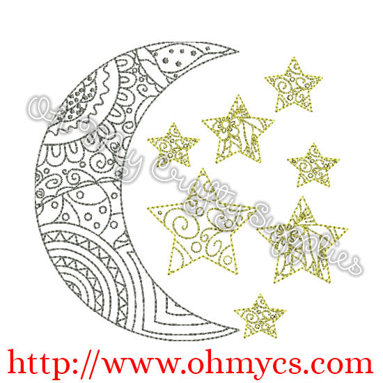 Henna Moon and Stars Embroidery Design