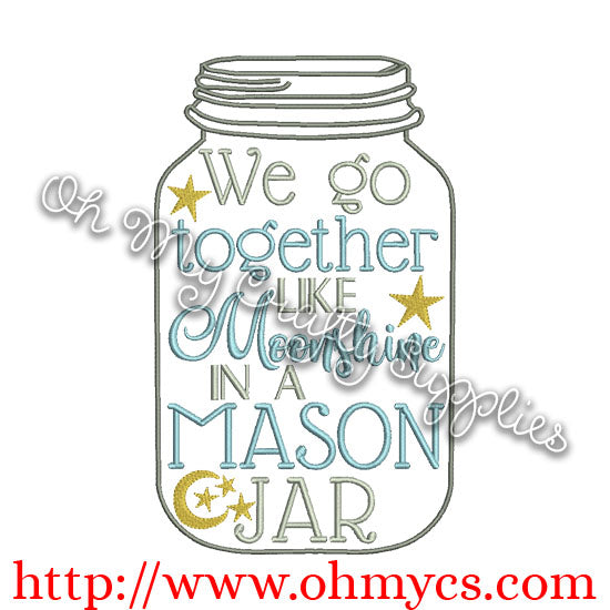 Moonshine in a mason jar embroidery design