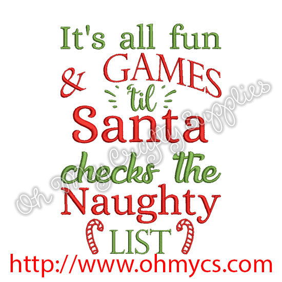 Naughty List Embroidery Design
