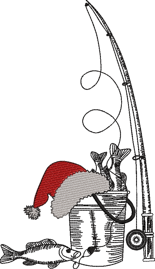 Christmas Fishing Rod Embroidery Design