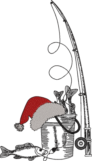 Christmas Fishing Rod Embroidery Design