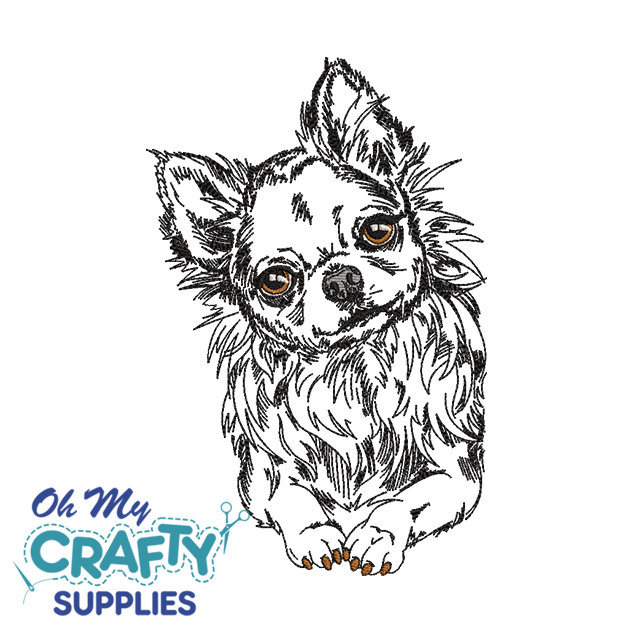 Long Haired Chihuahua Sketch 1222 Embroidery Design