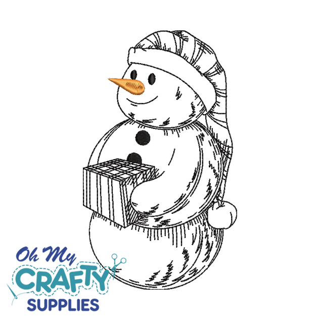 Snowman Sketch with Gift 12121 Embroidery Design