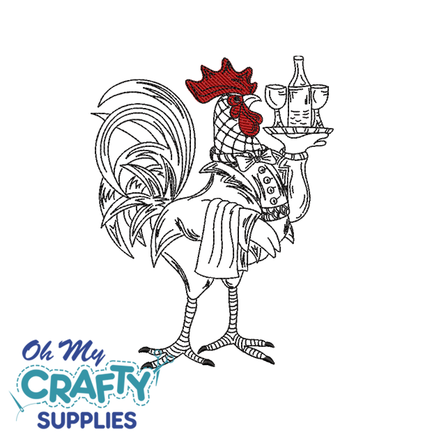 Wine Rooster Sketch Embroidery Design