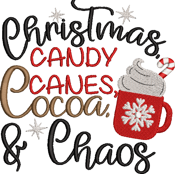 Christmas, Candy Canes, Cocoa, Chaos Embroidery Design