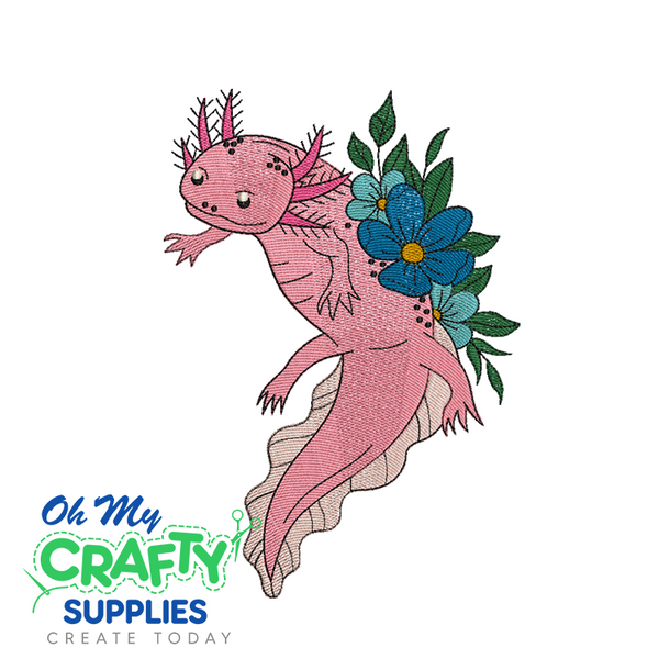 Axolotl with Flowers Embroidery Design