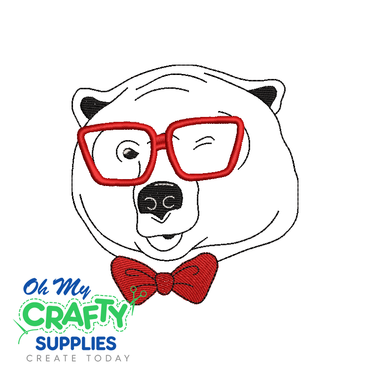 Bear with Glasses Embroidery Design