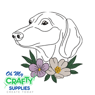 Dachshund Dog with Flowers Embroidery Design