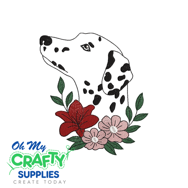 Dalmatian Dog with Flowers Embroidery Design