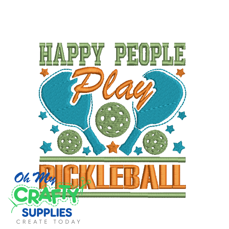 Happy People Pickleball Embroidery Design